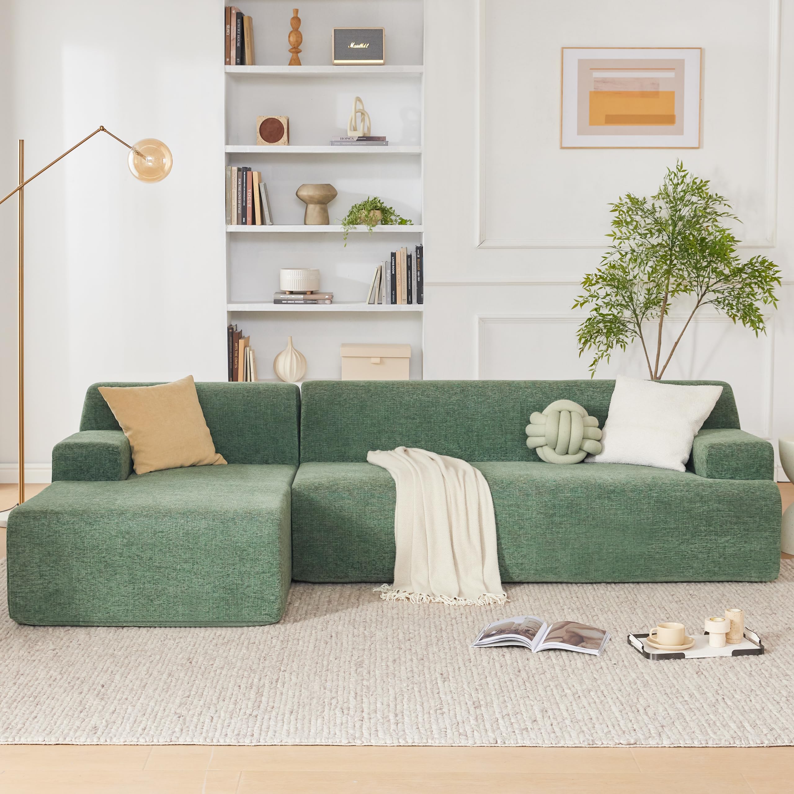 108” Modular Sectional Sofa, Cloud Sectional Couch with Deep Seat, Modern Modular L-Shape Sofa Couch with Chaise,Upholstered Boneless Couches for Living Room Bedroom (Beige, Left Facing Chaise)