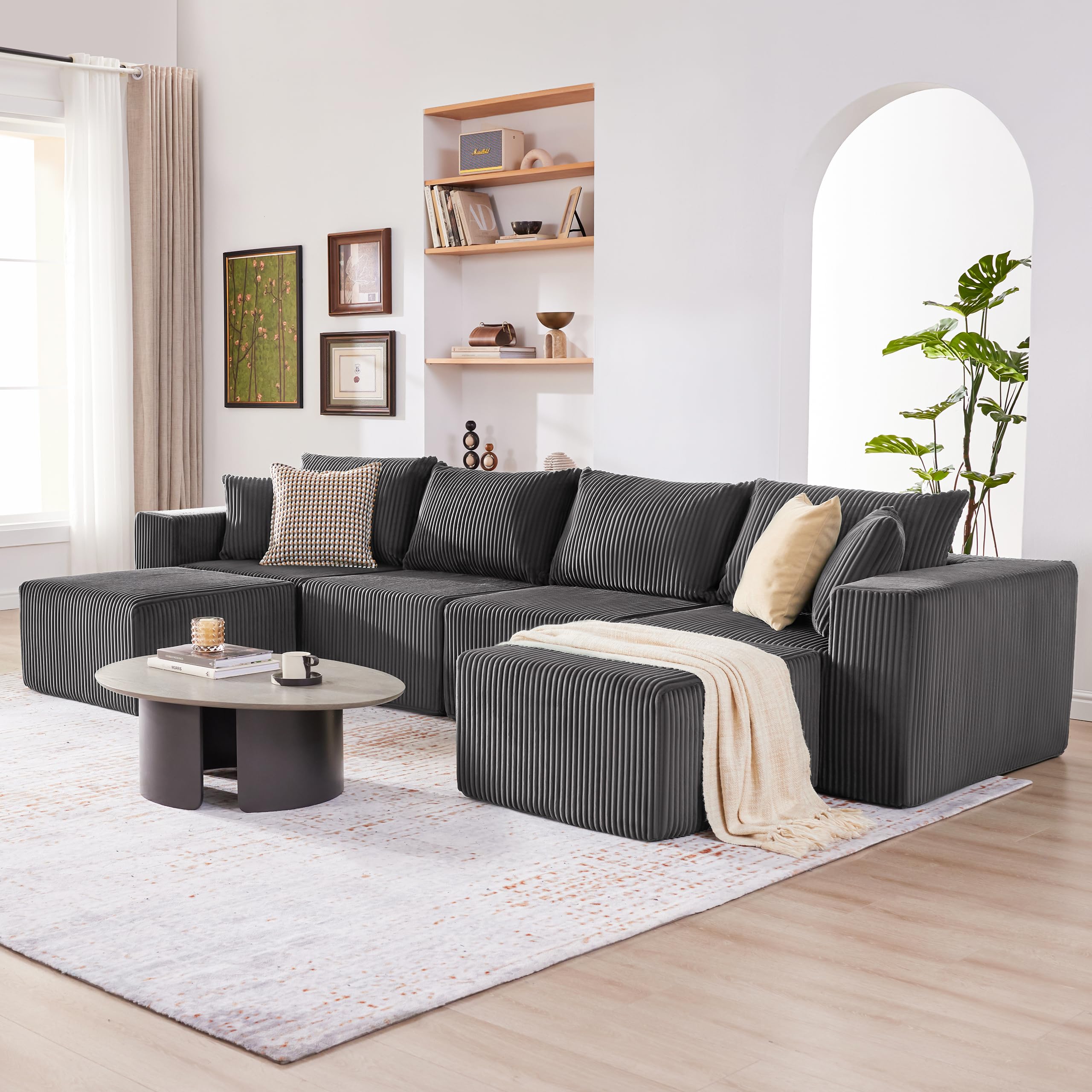 108” Modular Sectional Sofa, Cloud Sectional Couch with Deep Seat, Modern Modular L-Shape Sofa Couch with Chaise,Upholstered Boneless Couches for Living Room Bedroom (Beige, Left Facing Chaise)