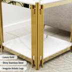Luxury Gold Square Glass End Table, 19.7" Modern Side Table with Stainless Steel Irregular Leg Clear Tempered Glass Tabletop, Accent Furniture for Living Room, Clear