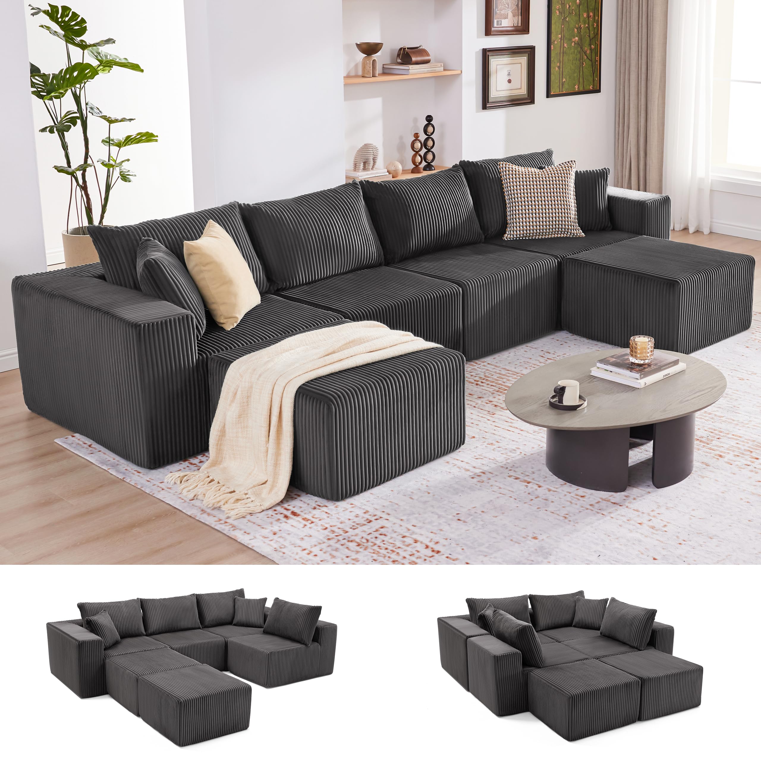 108” Modular Sectional Sofa, Cloud Sectional Couch with Deep Seat, Modern Modular L-Shape Sofa Couch with Chaise,Upholstered Boneless Couches for Living Room Bedroom (Beige, Left Facing Chaise)