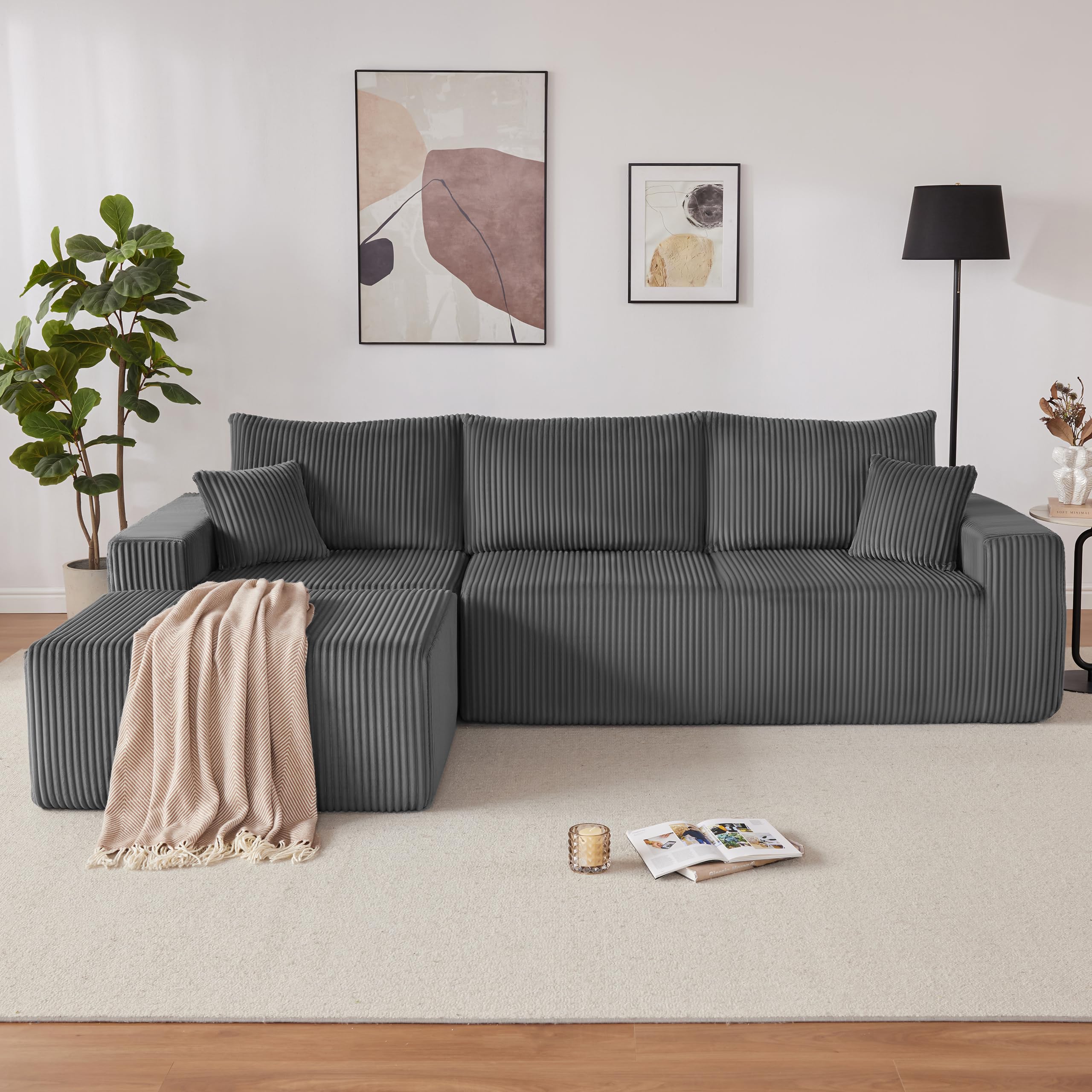 108” Modular Sectional Sofa, Cloud Sectional Couch with Deep Seat, Modern Modular L-Shape Sofa Couch with Chaise,Upholstered Boneless Couches for Living Room Bedroom (Beige, Left Facing Chaise)