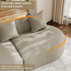 131" Oversized Sectional Sofa for Living Room, Modern Luxury Plush Chenille 4-Seater Extra Deep & Wide Seat Curved Cloud Couch with 4 Throw Pillows, No Assembly Needed, Light Brown