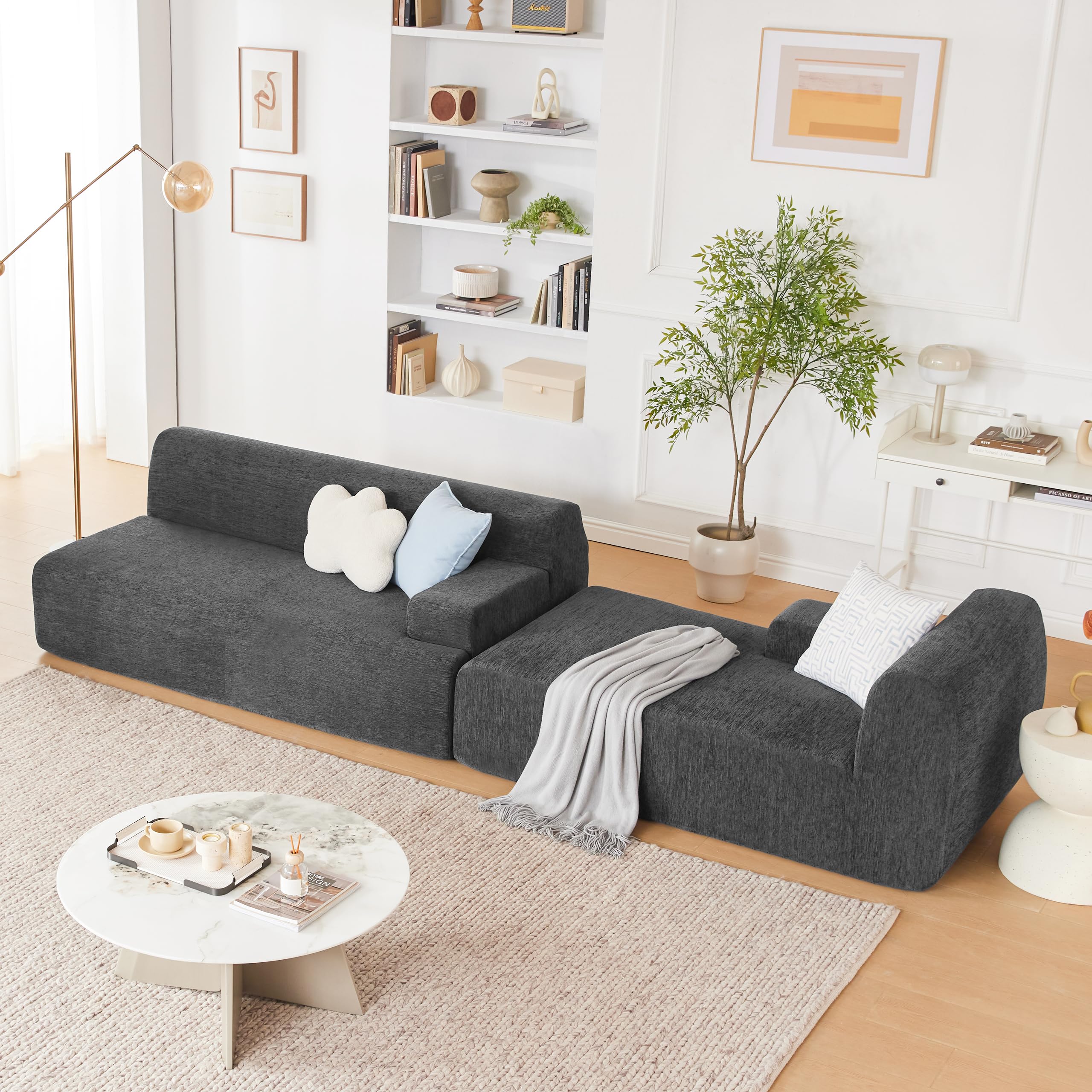 108” Modular Sectional Sofa, Cloud Sectional Couch with Deep Seat, Modern Modular L-Shape Sofa Couch with Chaise,Upholstered Boneless Couches for Living Room Bedroom (Beige, Left Facing Chaise)