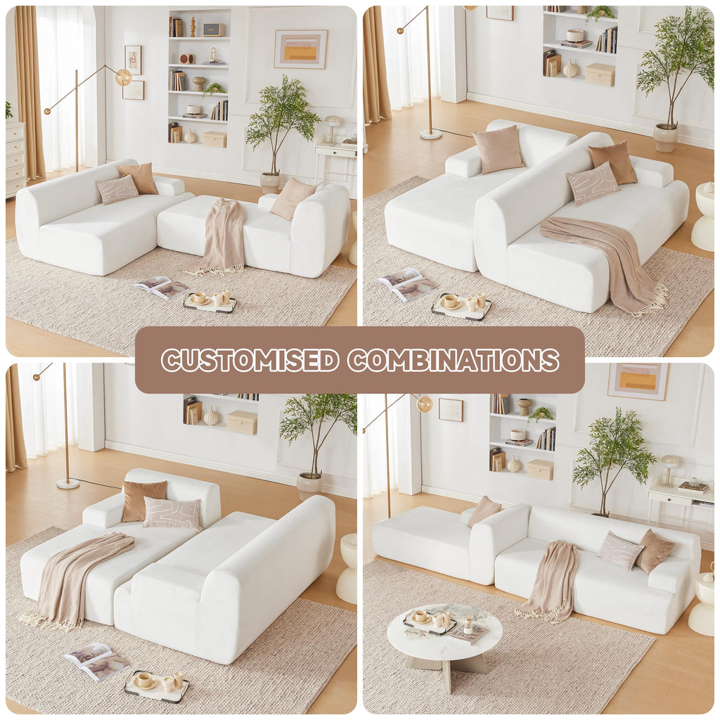 108” Modular Sectional Sofa, Cloud Sectional Couch with Deep Seat, Modern Modular L-Shape Sofa Couch with Chaise,Upholstered Boneless Couches for Living Room Bedroom (Beige, Left Facing Chaise)