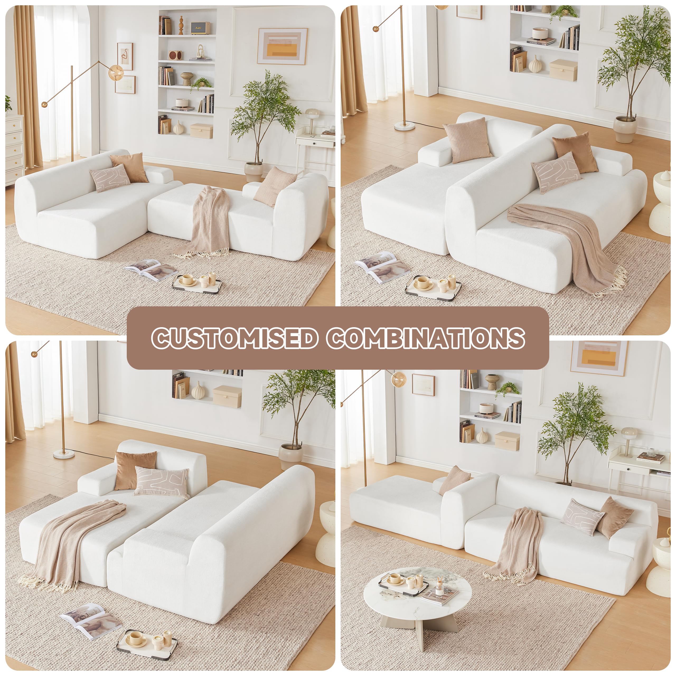 108” Modular Sectional Sofa, Cloud Sectional Couch with Deep Seat, Modern Modular L-Shape Sofa Couch with Chaise,Upholstered Boneless Couches for Living Room Bedroom (Beige, Left Facing Chaise)