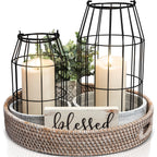 Rustic Farmhouse Lantern Decor Set of 2 - Stylish Decorative Lanterns for Your Living Room, Patio & Porch or Kitchen Dining Table - Modern Indoor/Outdoor Coffee Table Decor for Your Entire Home