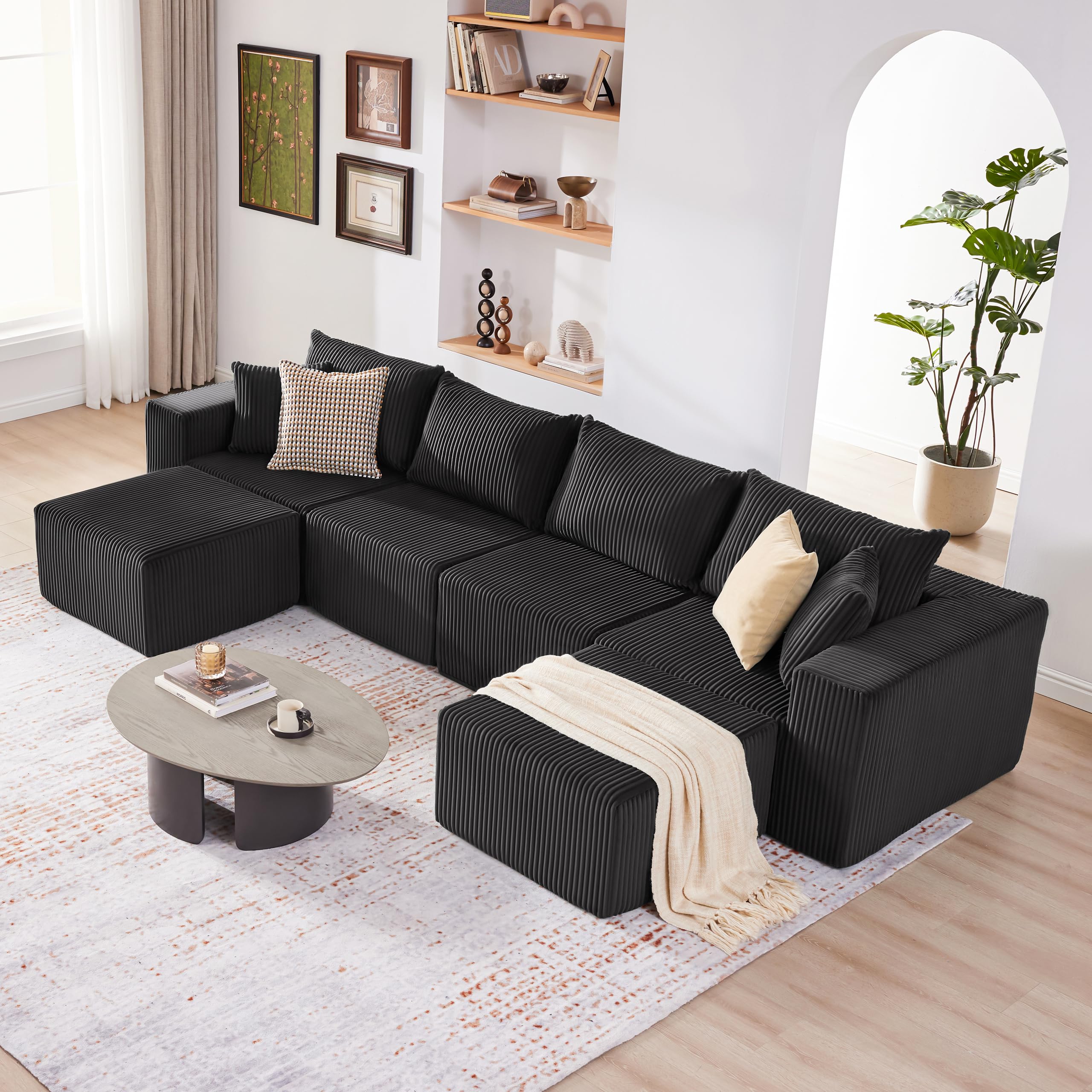 108” Modular Sectional Sofa, Cloud Sectional Couch with Deep Seat, Modern Modular L-Shape Sofa Couch with Chaise,Upholstered Boneless Couches for Living Room Bedroom (Beige, Left Facing Chaise)