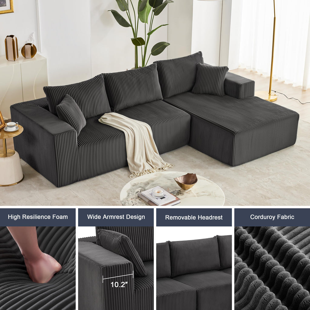 108” Modular Sectional Sofa, Cloud Sectional Couch with Deep Seat, Modern Modular L-Shape Sofa Couch with Chaise,Upholstered Boneless Couches for Living Room Bedroom (Beige, Left Facing Chaise)