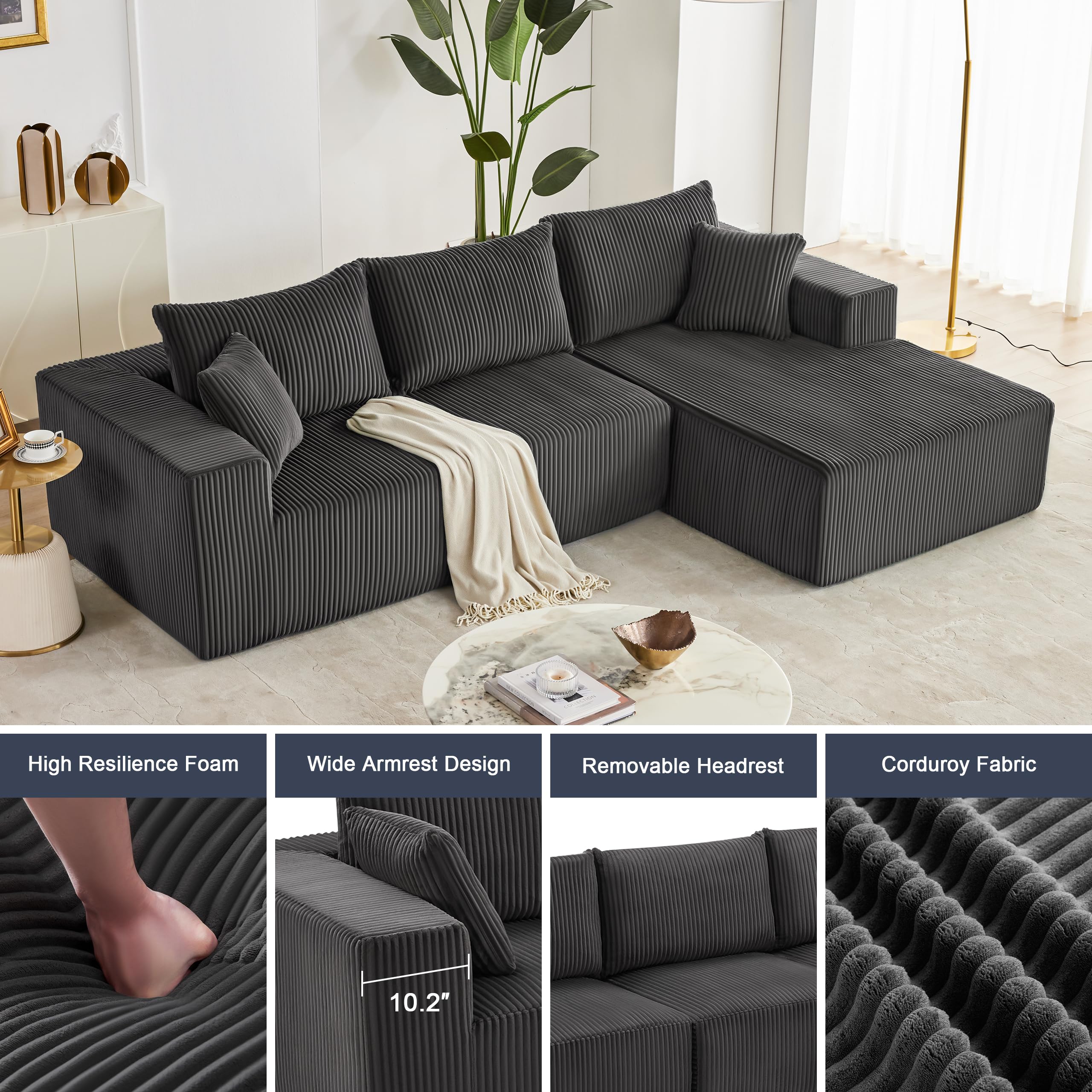 108” Modular Sectional Sofa, Cloud Sectional Couch with Deep Seat, Modern Modular L-Shape Sofa Couch with Chaise,Upholstered Boneless Couches for Living Room Bedroom (Beige, Left Facing Chaise)