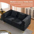 mikibama Modern Teddy Sectional Sofa, 81 Inch Oversized Sofa Couch, Luxury 3 Seater Deep Couch with 3 Pillows and Gold Metal Legs for Living Room, Bedroom, Apartment (Black)