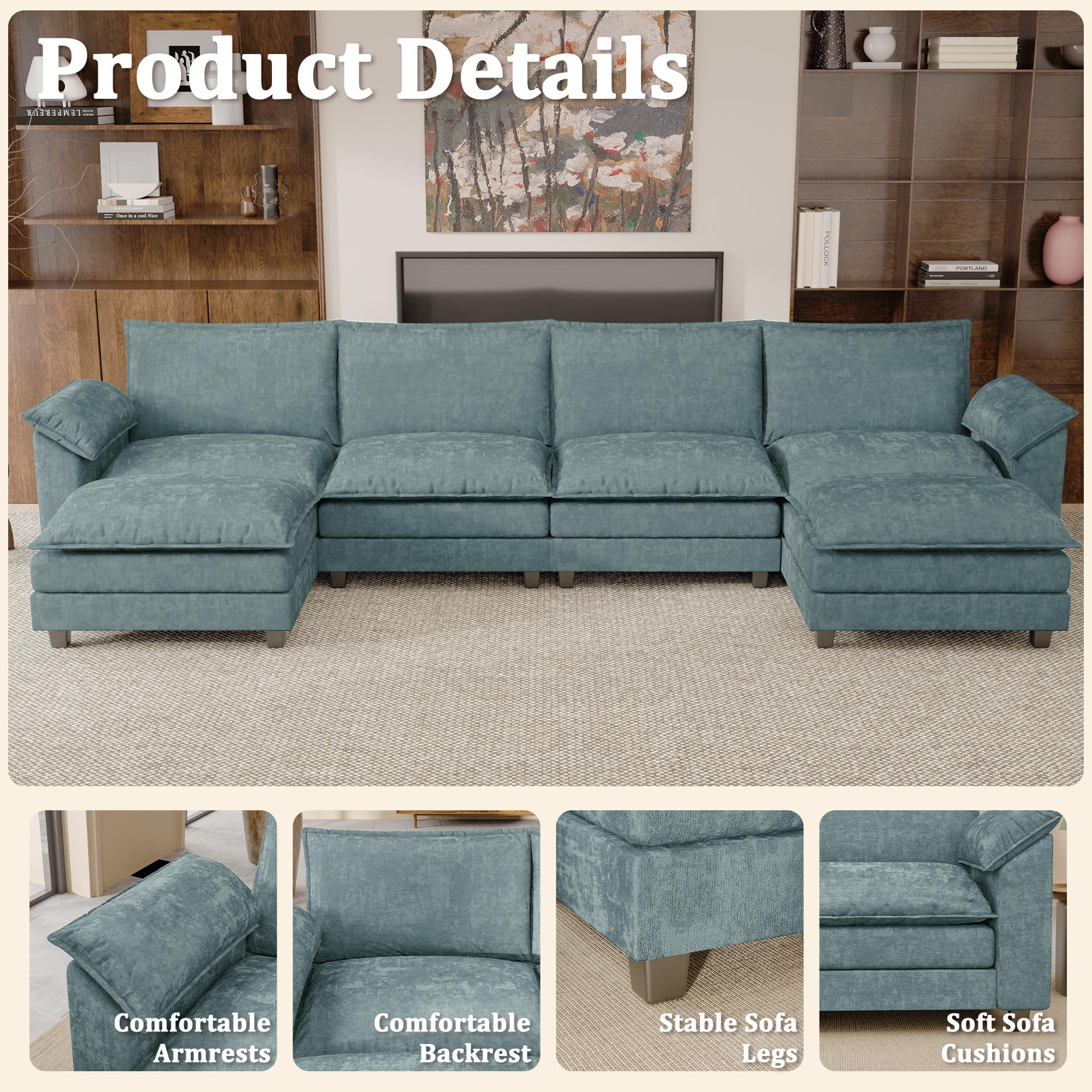 JUMMICO 40" Chaise Lounge Chair for Single Comfy Upholstered Deep Seat Reading Arm Chair Clould Couch for Living Room, Apartment Office, Small Spaces (Dark Blue-3, Single Sofa)