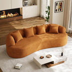 131" Oversized Sectional Sofa for Living Room, Modern Luxury Plush Chenille 4-Seater Extra Deep & Wide Seat Curved Cloud Couch with 4 Throw Pillows, No Assembly Needed, Light Brown