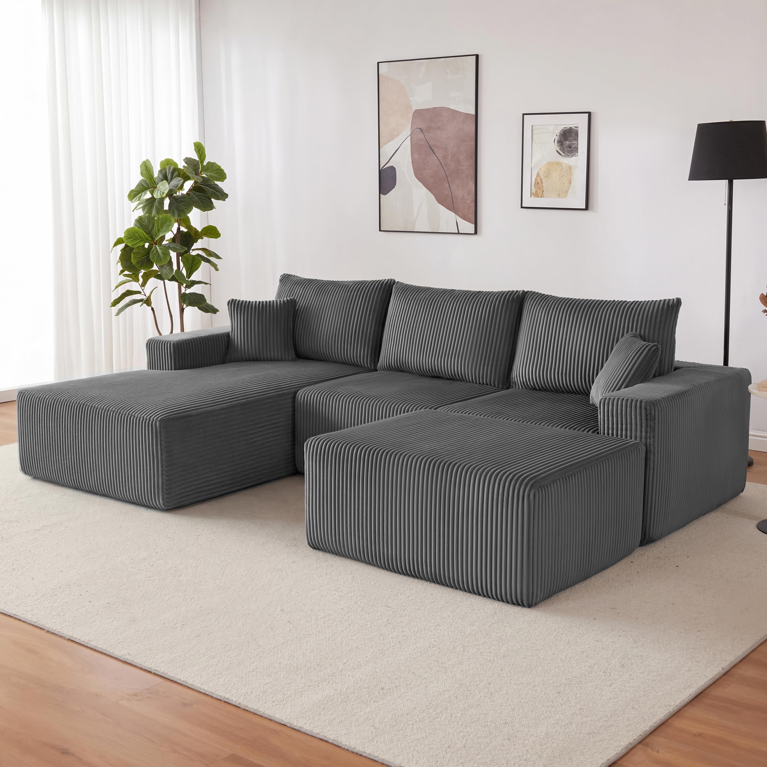 108” Modular Sectional Sofa, Cloud Sectional Couch with Deep Seat, Modern Modular L-Shape Sofa Couch with Chaise,Upholstered Boneless Couches for Living Room Bedroom (Beige, Left Facing Chaise)