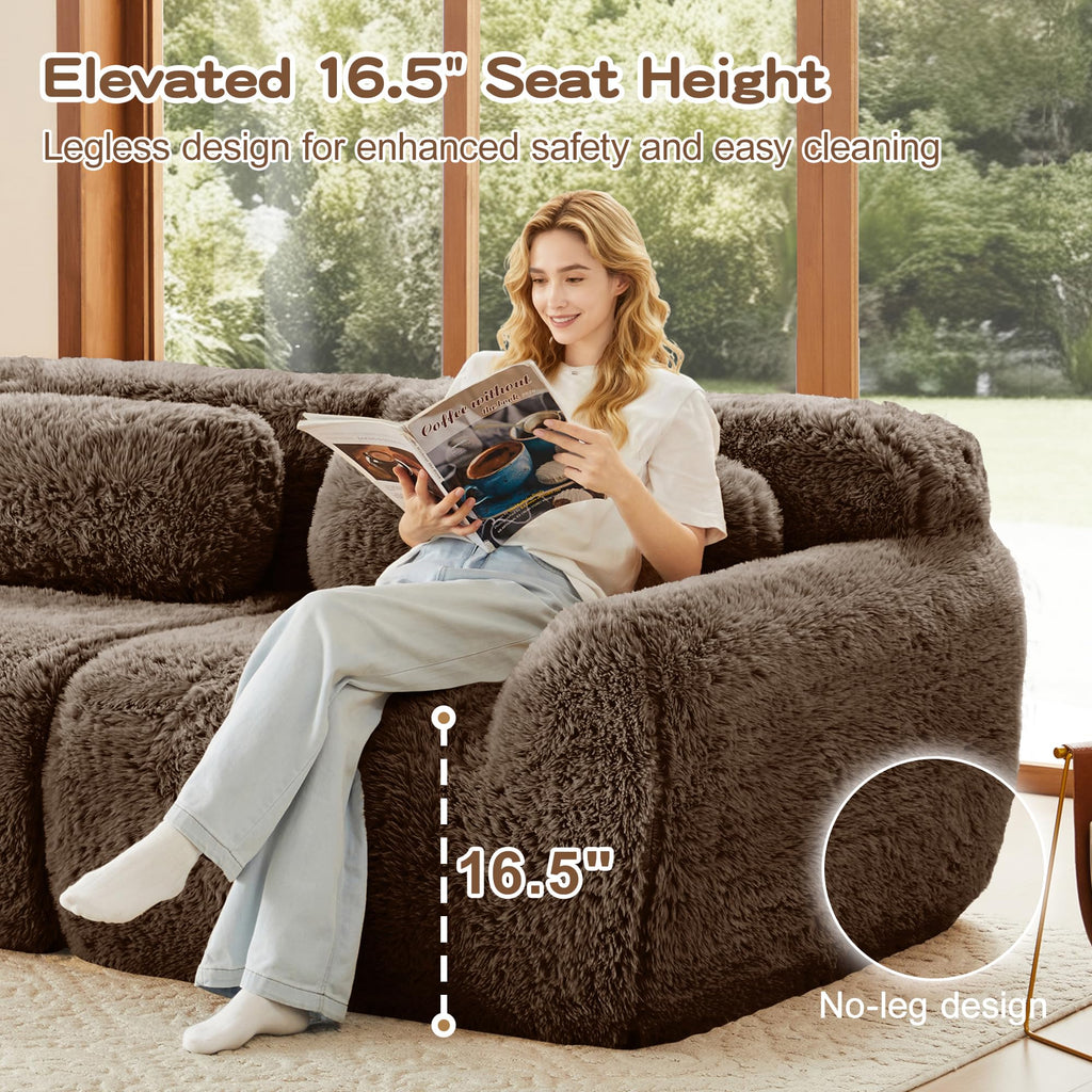 98.4-Inch Oversized Boneless Cloud Couches Deep Seat Foam Sofa Couch with 2 Round Toss Pillows, Luxury Corduroy Upholstered 3 Seat Tufted Loveseat, Cloud Sofa in a Box