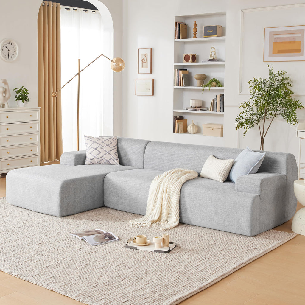 108” Modular Sectional Sofa, Cloud Sectional Couch with Deep Seat, Modern Modular L-Shape Sofa Couch with Chaise,Upholstered Boneless Couches for Living Room Bedroom (Beige, Left Facing Chaise)