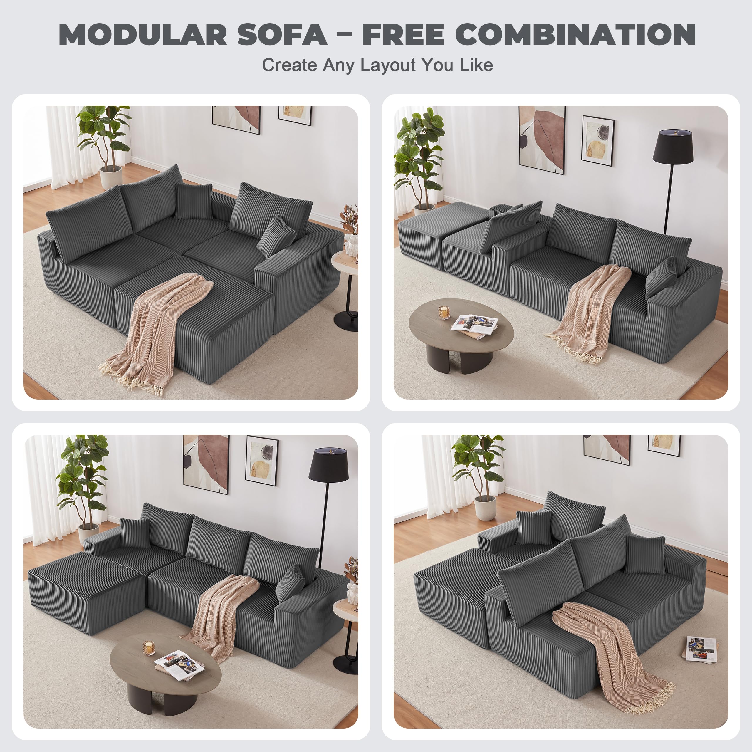 108” Modular Sectional Sofa, Cloud Sectional Couch with Deep Seat, Modern Modular L-Shape Sofa Couch with Chaise,Upholstered Boneless Couches for Living Room Bedroom (Beige, Left Facing Chaise)