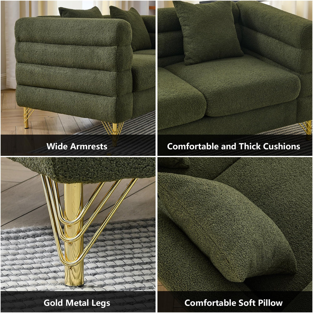 mikibama Modern Teddy Sectional Sofa, 81 Inch Oversized Sofa Couch, Luxury 3 Seater Deep Couch with 3 Pillows and Gold Metal Legs for Living Room, Bedroom, Apartment (Black)