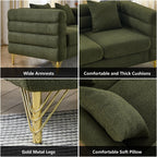 mikibama Modern Teddy Sectional Sofa, 81 Inch Oversized Sofa Couch, Luxury 3 Seater Deep Couch with 3 Pillows and Gold Metal Legs for Living Room, Bedroom, Apartment (Black)