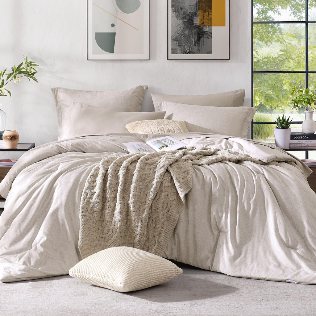 Monbix Queen Comforter Set - 7 Pieces Cationic Dyeing Autumn Leaf Bed in a Bag Queen Bedding Sets with Comforter, Sheets, Pillowcases & Shams, Reversible Bedding Comforters Sets
