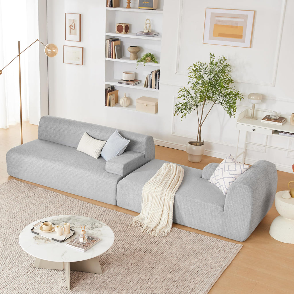 108” Modular Sectional Sofa, Cloud Sectional Couch with Deep Seat, Modern Modular L-Shape Sofa Couch with Chaise,Upholstered Boneless Couches for Living Room Bedroom (Beige, Left Facing Chaise)