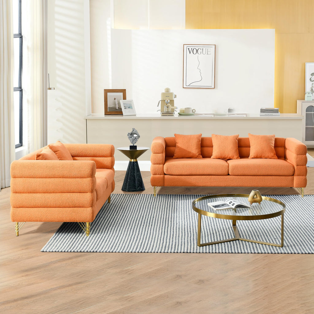 mikibama Modern Teddy Sectional Sofa, 81 Inch Oversized Sofa Couch, Luxury 3 Seater Deep Couch with 3 Pillows and Gold Metal Legs for Living Room, Bedroom, Apartment (Black)