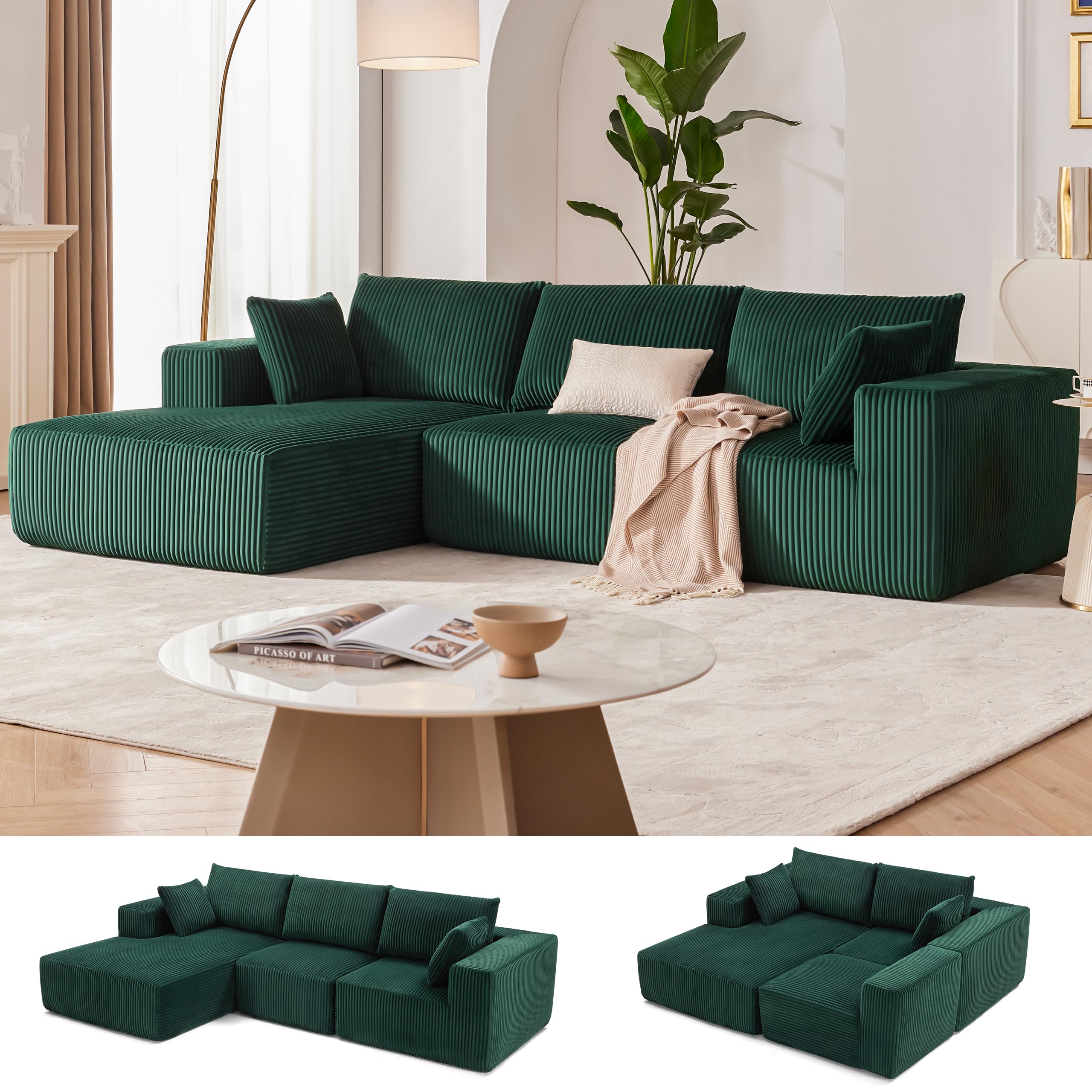 108” Modular Sectional Sofa, Cloud Sectional Couch with Deep Seat, Modern Modular L-Shape Sofa Couch with Chaise,Upholstered Boneless Couches for Living Room Bedroom (Beige, Left Facing Chaise)