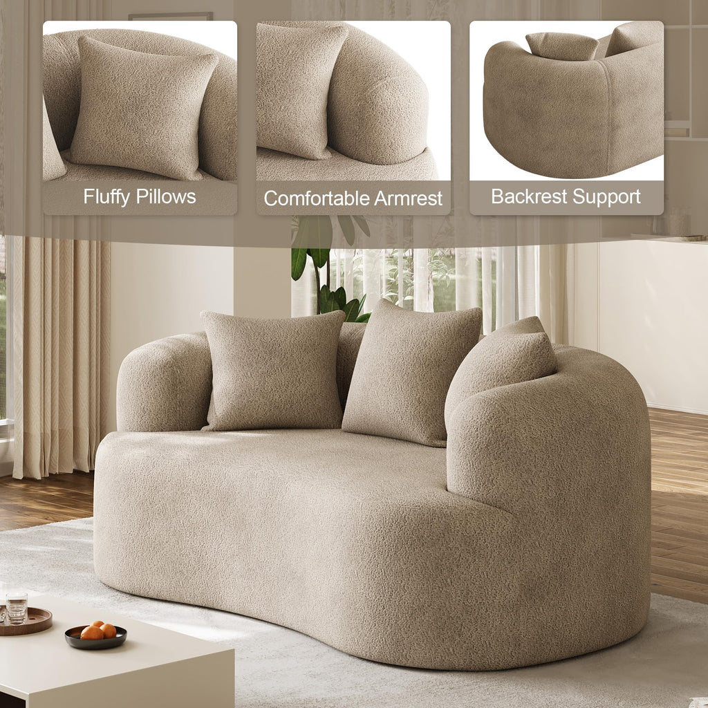 131" Oversized Sectional Sofa for Living Room, Modern Luxury Plush Chenille 4-Seater Extra Deep & Wide Seat Curved Cloud Couch with 4 Throw Pillows, No Assembly Needed, Light Brown