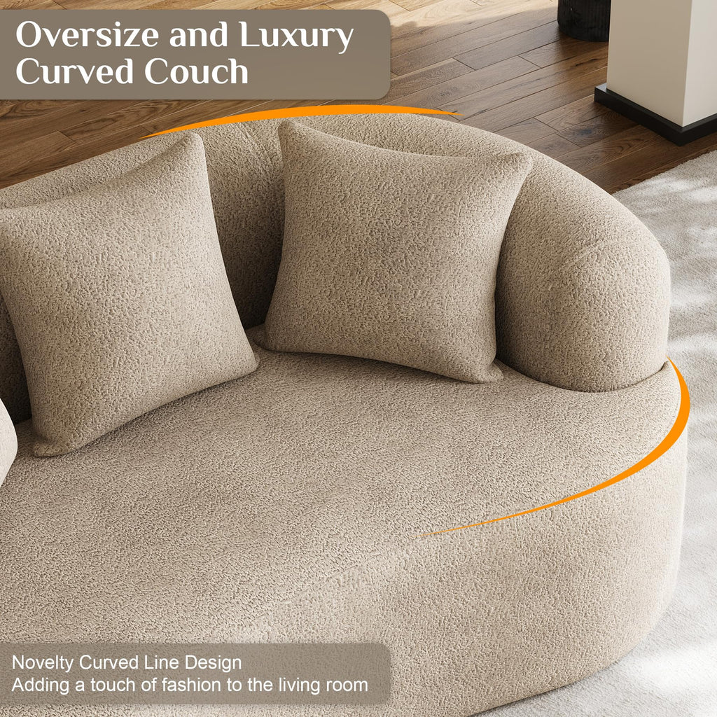 131" Oversized Sectional Sofa for Living Room, Modern Luxury Plush Chenille 4-Seater Extra Deep & Wide Seat Curved Cloud Couch with 4 Throw Pillows, No Assembly Needed, Light Brown