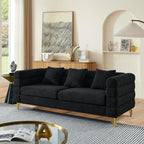 mikibama Modern Teddy Sectional Sofa, 81 Inch Oversized Sofa Couch, Luxury 3 Seater Deep Couch with 3 Pillows and Gold Metal Legs for Living Room, Bedroom, Apartment (Black)