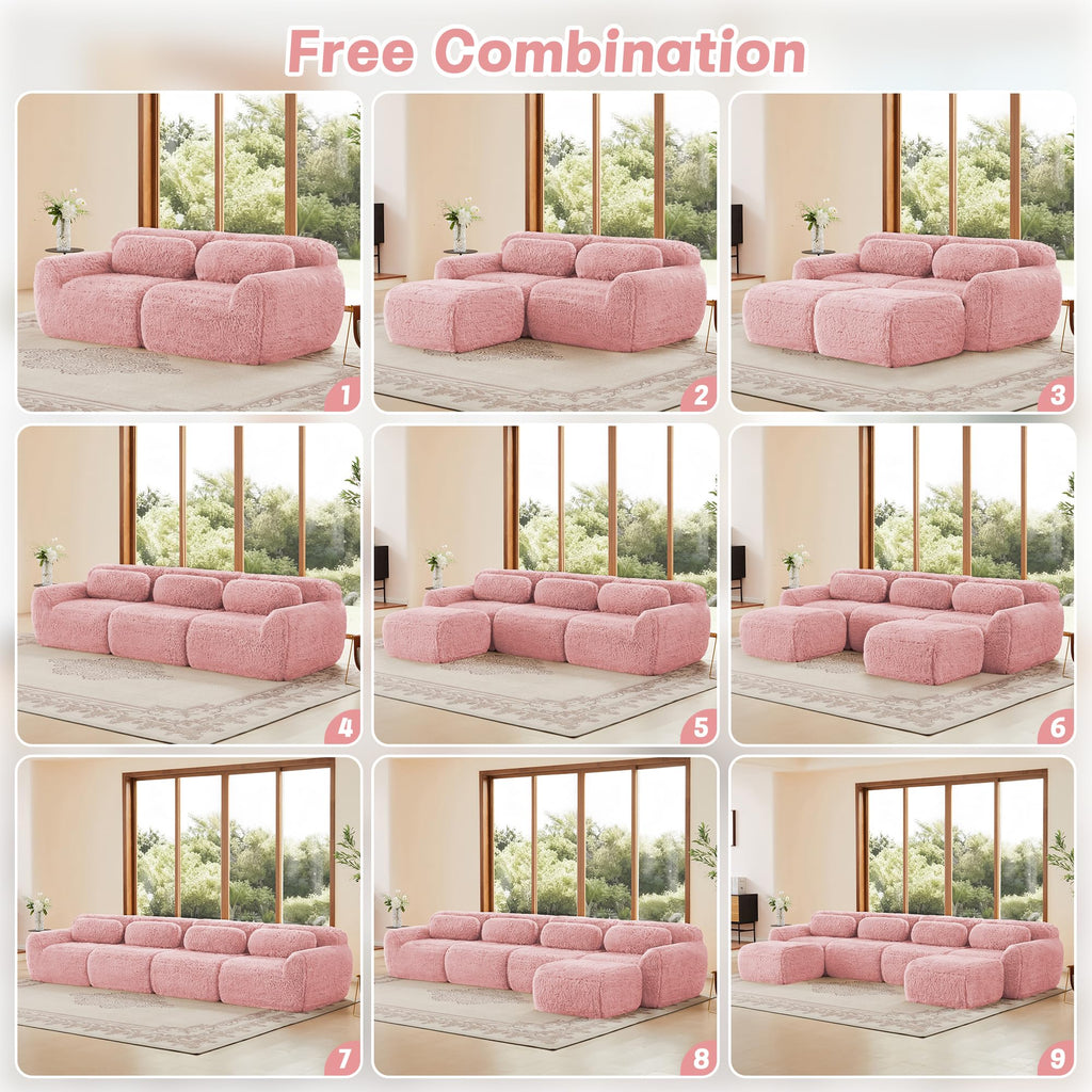 98.4-Inch Oversized Boneless Cloud Couches Deep Seat Foam Sofa Couch with 2 Round Toss Pillows, Luxury Corduroy Upholstered 3 Seat Tufted Loveseat, Cloud Sofa in a Box