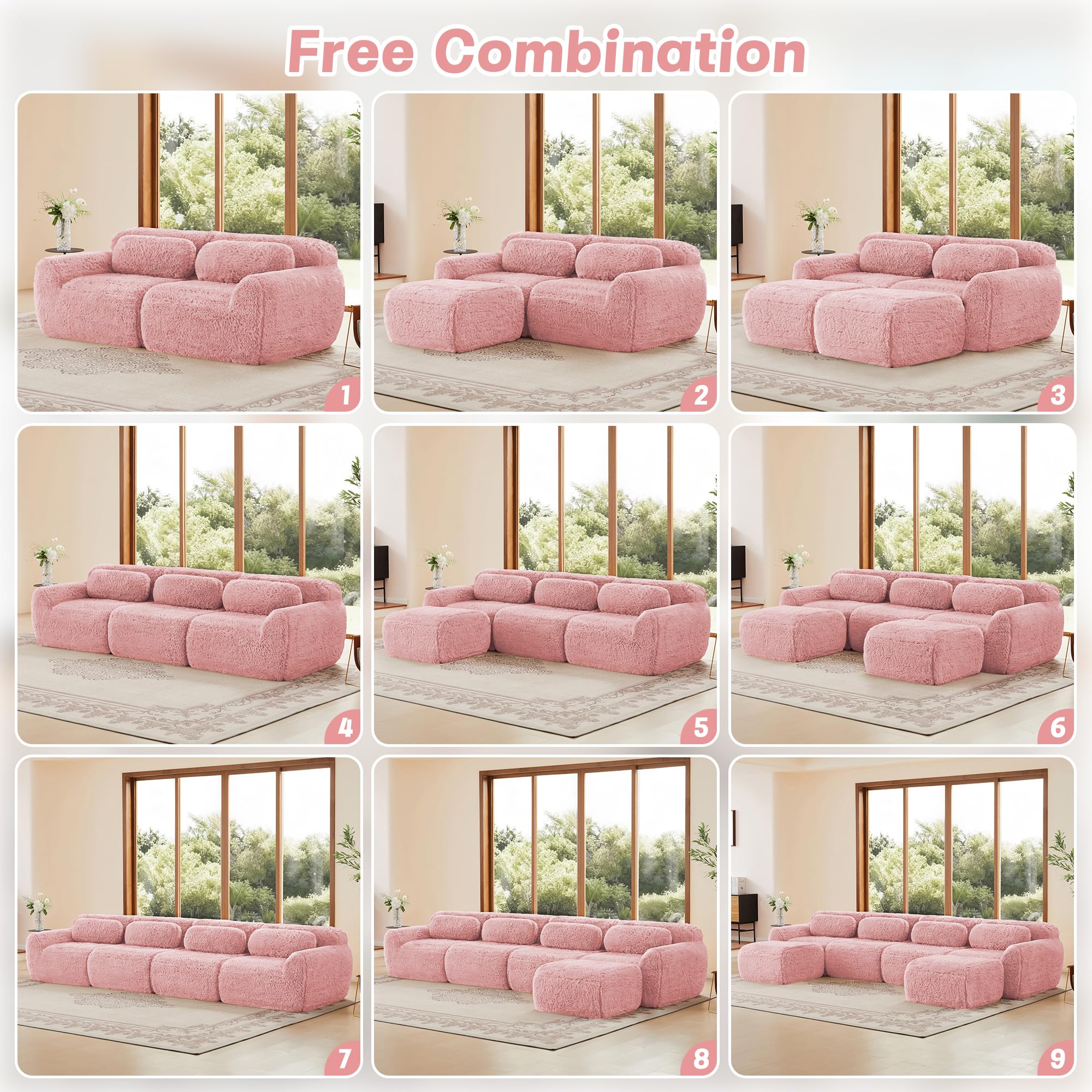 98.4-Inch Oversized Boneless Cloud Couches Deep Seat Foam Sofa Couch with 2 Round Toss Pillows, Luxury Corduroy Upholstered 3 Seat Tufted Loveseat, Cloud Sofa in a Box
