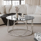 32" Tempered Glass Round Coffee Table Modern Gold Frame Ring Base Single-Layer Circle Living Room Center Tables
