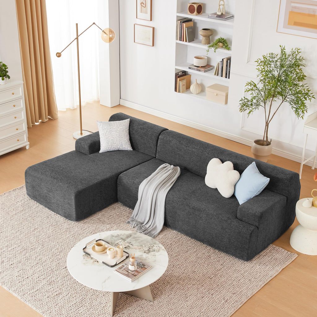 108” Modular Sectional Sofa, Cloud Sectional Couch with Deep Seat, Modern Modular L-Shape Sofa Couch with Chaise,Upholstered Boneless Couches for Living Room Bedroom (Beige, Left Facing Chaise)