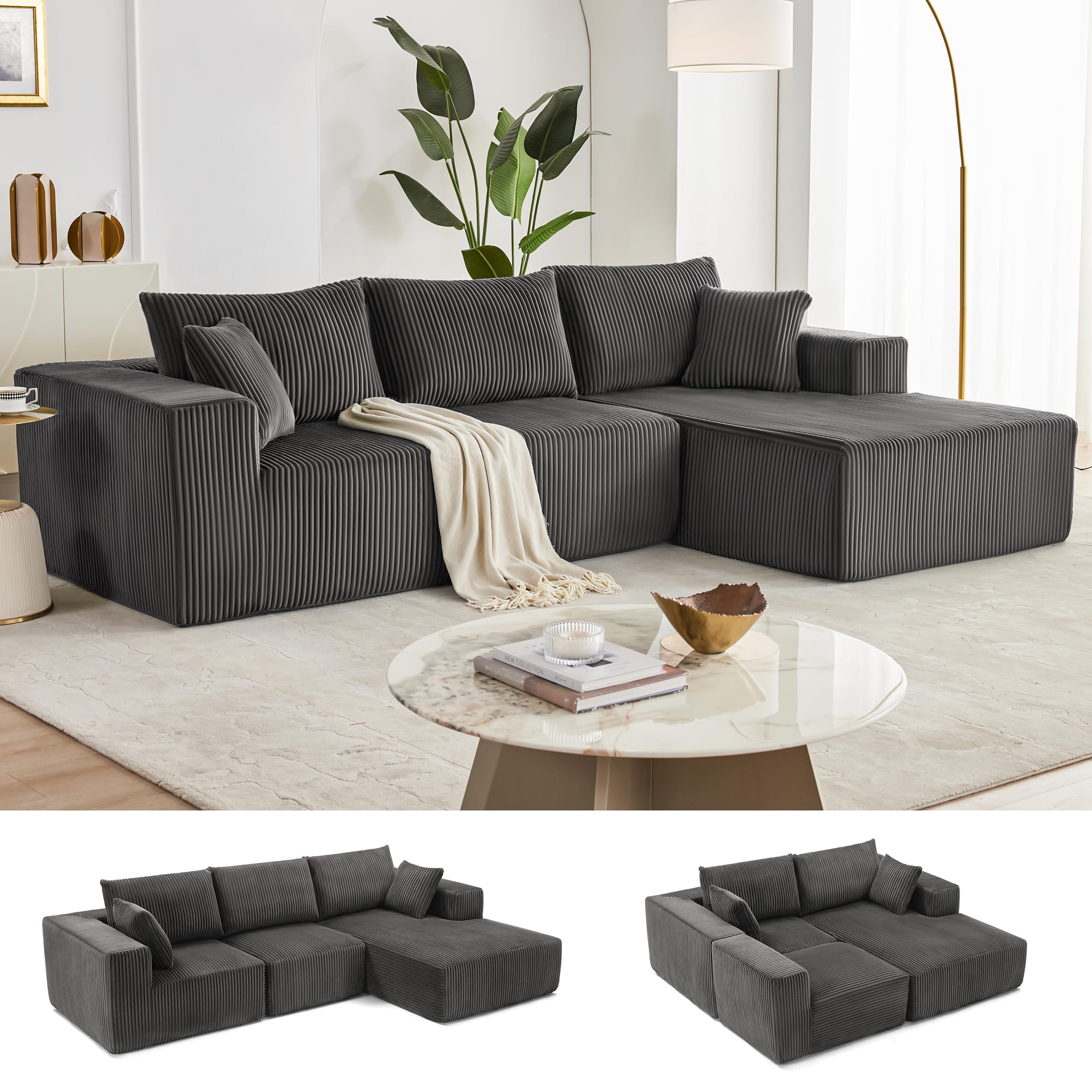 108” Modular Sectional Sofa, Cloud Sectional Couch with Deep Seat, Modern Modular L-Shape Sofa Couch with Chaise,Upholstered Boneless Couches for Living Room Bedroom (Beige, Left Facing Chaise)