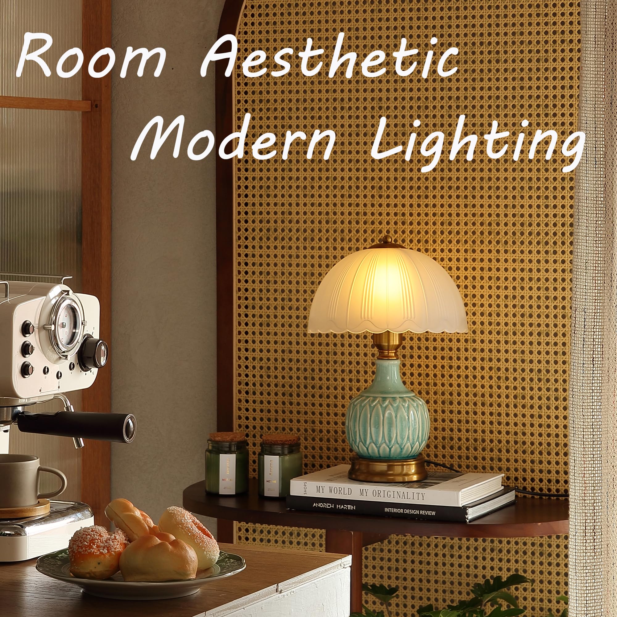 Glivpny Vintage Lamp for Living Room,16" Modern Ceramic Table Lamps for Bedroom,Retro Bedside Nightstand Traditional Lamps, Classic Chinoiserie Green Lamp for Home Decor (LD001)