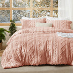 Bedsure Tufted Boho Comforter Set Queen Size - Green Boho Bed Set, GentleSoft™ 3 Pieces Farmhouse-Style Embroidery Bedding, Gifts for Woman, Soft Jacquard Queen Comforter for All Seasons