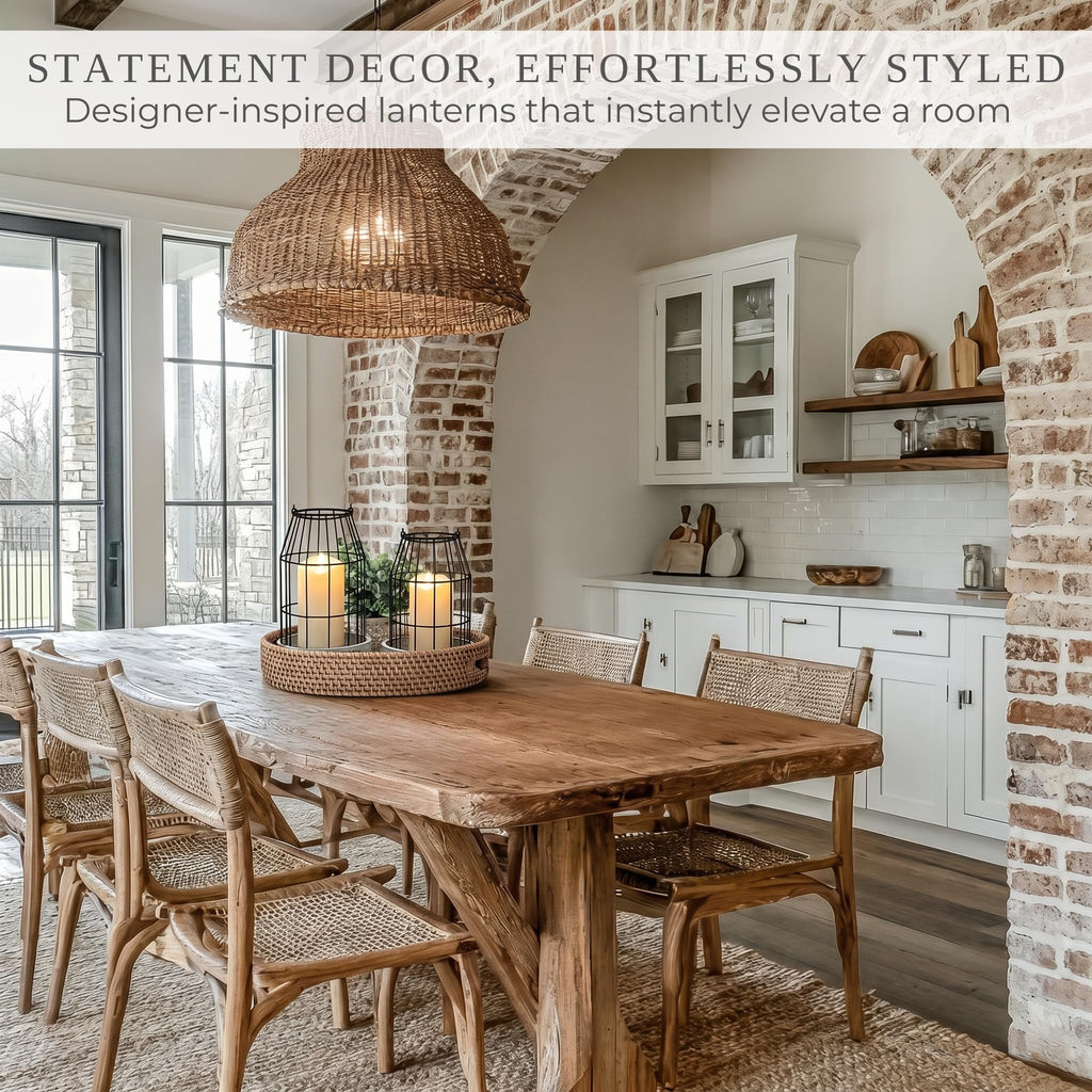 Rustic Farmhouse Lantern Decor Set of 2 - Stylish Decorative Lanterns for Your Living Room, Patio & Porch or Kitchen Dining Table - Modern Indoor/Outdoor Coffee Table Decor for Your Entire Home