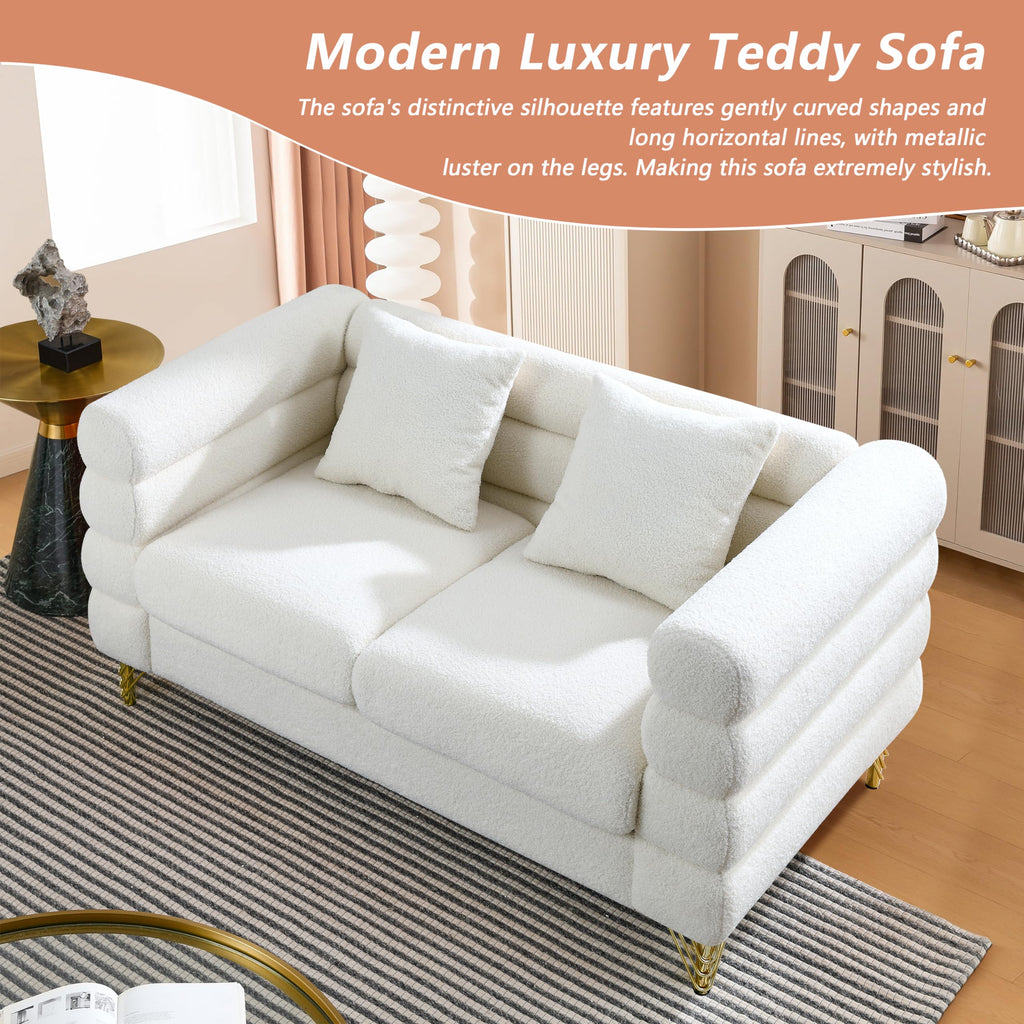 mikibama Modern Teddy Sectional Sofa, 81 Inch Oversized Sofa Couch, Luxury 3 Seater Deep Couch with 3 Pillows and Gold Metal Legs for Living Room, Bedroom, Apartment (Black)