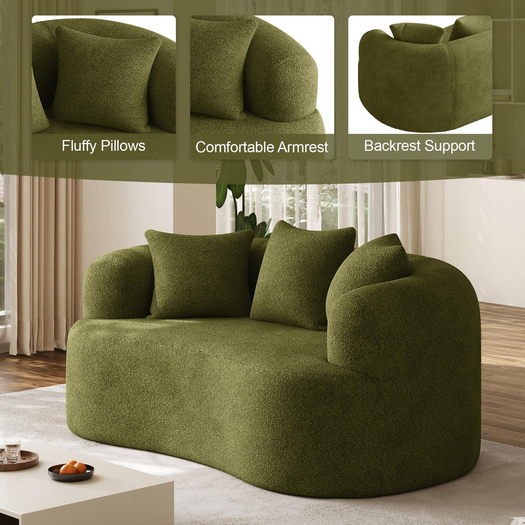 131" Oversized Sectional Sofa for Living Room, Modern Luxury Plush Chenille 4-Seater Extra Deep & Wide Seat Curved Cloud Couch with 4 Throw Pillows, No Assembly Needed, Light Brown
