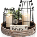 Rustic Farmhouse Lantern Decor Set of 2 - Stylish Decorative Lanterns for Your Living Room, Patio & Porch or Kitchen Dining Table - Modern Indoor/Outdoor Coffee Table Decor for Your Entire Home