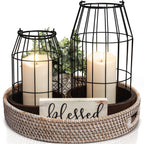 Rustic Farmhouse Lantern Decor Set of 2 - Stylish Decorative Lanterns for Your Living Room, Patio & Porch or Kitchen Dining Table - Modern Indoor/Outdoor Coffee Table Decor for Your Entire Home
