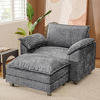 JUMMICO 40" Chaise Lounge Chair for Single Comfy Upholstered Deep Seat Reading Arm Chair Clould Couch for Living Room, Apartment Office, Small Spaces (Dark Blue-3, Single Sofa)