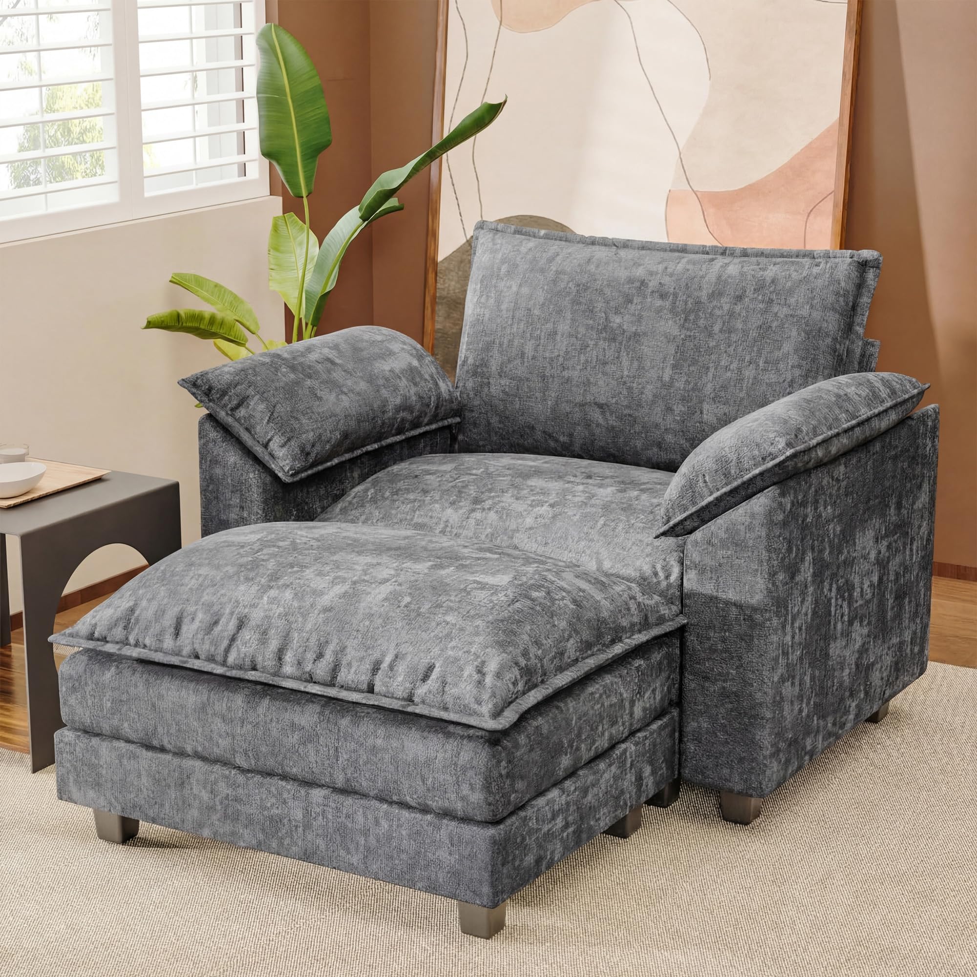 JUMMICO 40" Chaise Lounge Chair for Single Comfy Upholstered Deep Seat Reading Arm Chair Clould Couch for Living Room, Apartment Office, Small Spaces (Dark Blue-3, Single Sofa)
