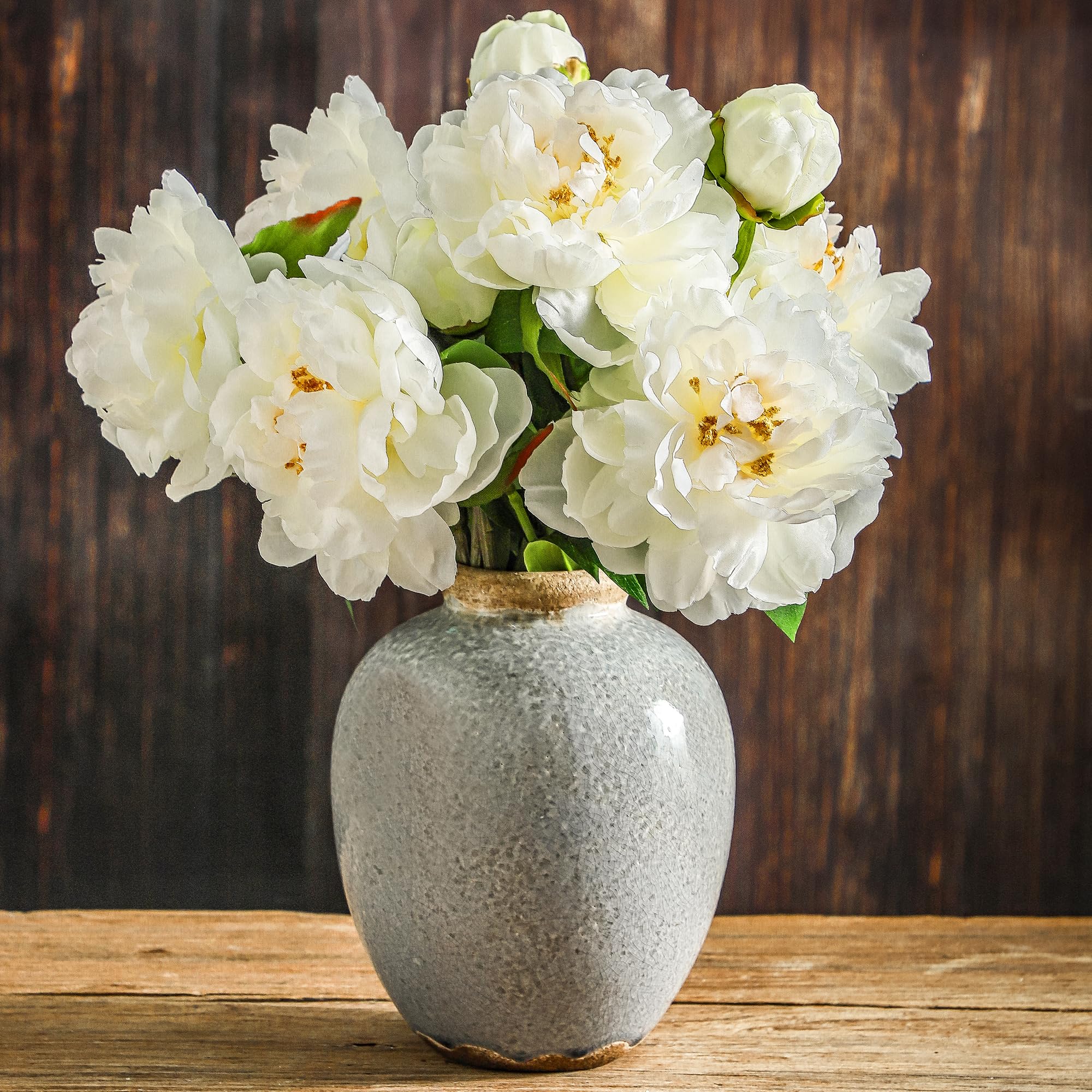 Vintage Vase Set of 3, Ceramic Vintage Flower Vases, Chinoiserie Decorative Home Decor Retro Floral Vase Rustic Farmhouse Decor for Table Bookshelf Mantel Kitchen Living Room Office - Green and Beige