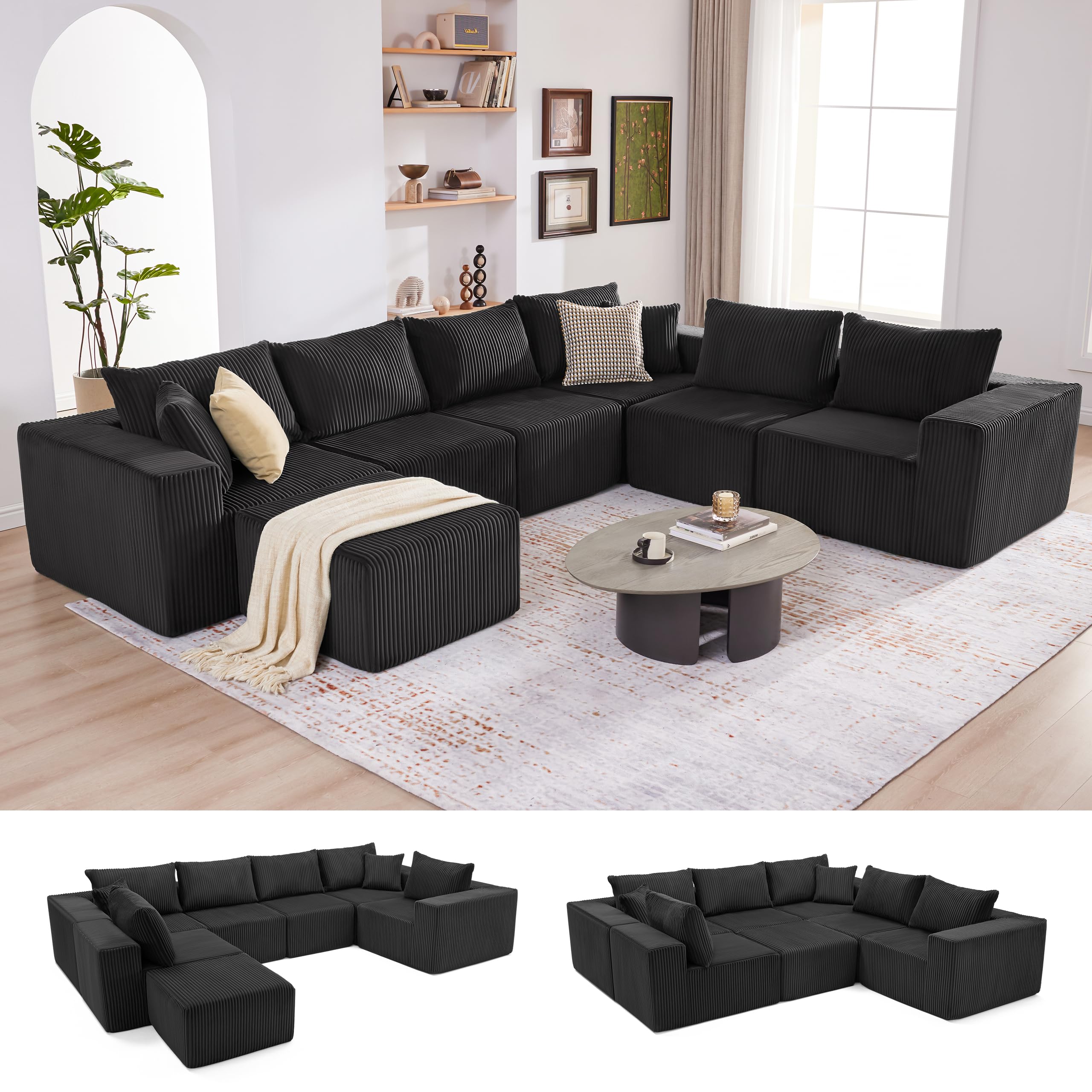 108” Modular Sectional Sofa, Cloud Sectional Couch with Deep Seat, Modern Modular L-Shape Sofa Couch with Chaise,Upholstered Boneless Couches for Living Room Bedroom (Beige, Left Facing Chaise)
