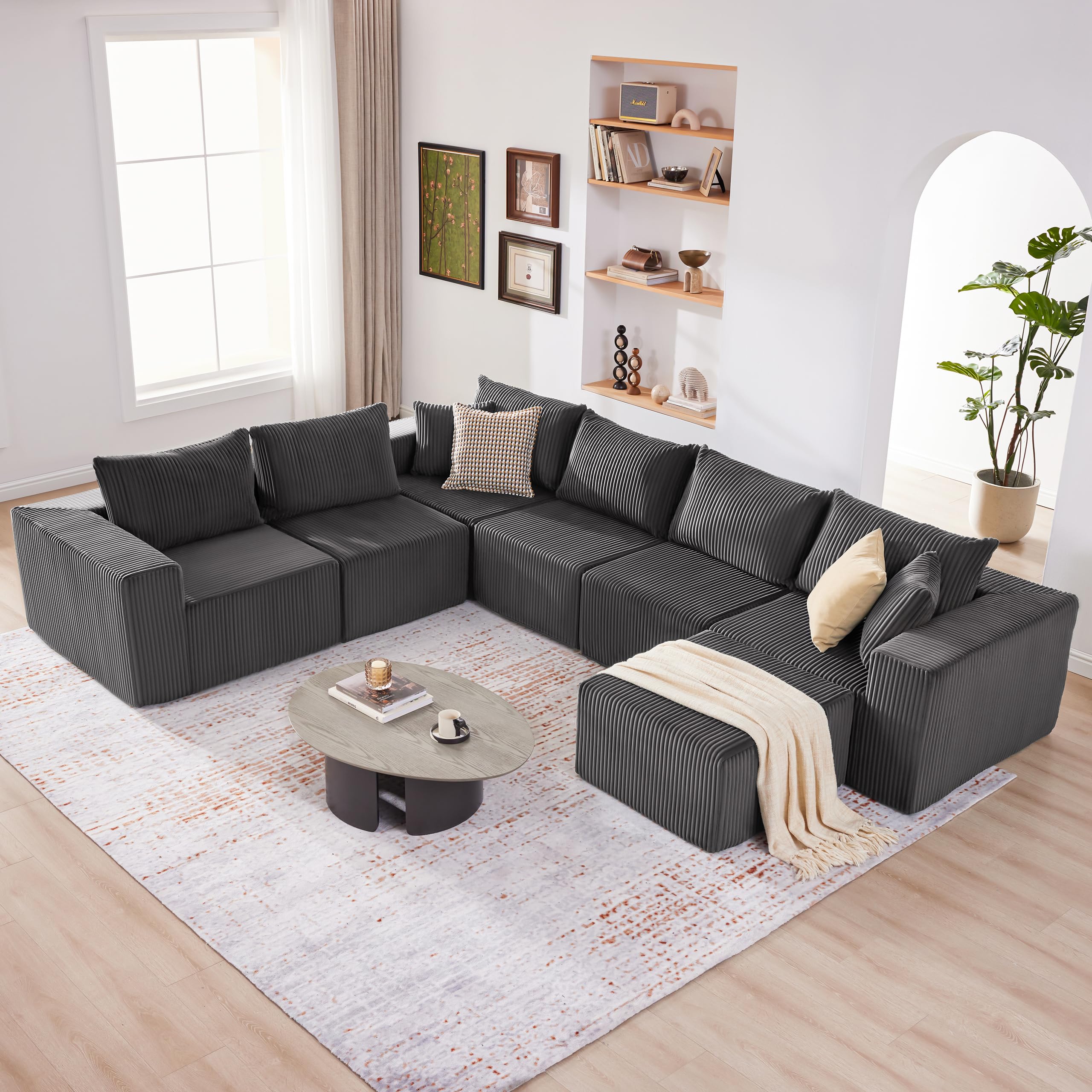 108” Modular Sectional Sofa, Cloud Sectional Couch with Deep Seat, Modern Modular L-Shape Sofa Couch with Chaise,Upholstered Boneless Couches for Living Room Bedroom (Beige, Left Facing Chaise)