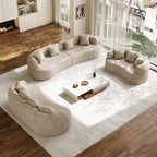 131" Oversized Sectional Sofa for Living Room, Modern Luxury Plush Chenille 4-Seater Extra Deep & Wide Seat Curved Cloud Couch with 4 Throw Pillows, No Assembly Needed, Light Brown