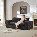98.4-Inch Oversized Boneless Cloud Couches Deep Seat Foam Sofa Couch with 2 Round Toss Pillows, Luxury Corduroy Upholstered 3 Seat Tufted Loveseat, Cloud Sofa in a Box