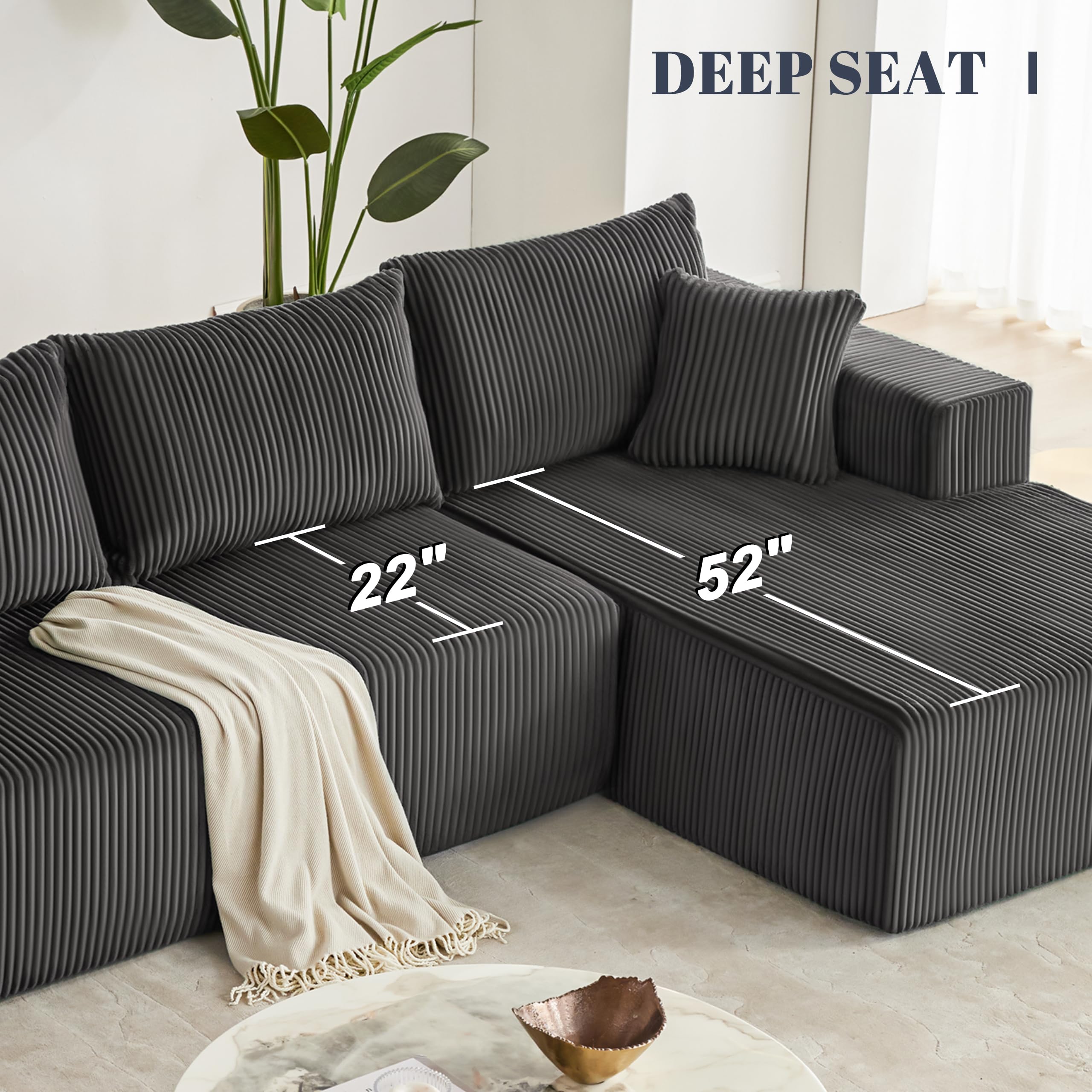 108” Modular Sectional Sofa, Cloud Sectional Couch with Deep Seat, Modern Modular L-Shape Sofa Couch with Chaise,Upholstered Boneless Couches for Living Room Bedroom (Beige, Left Facing Chaise)