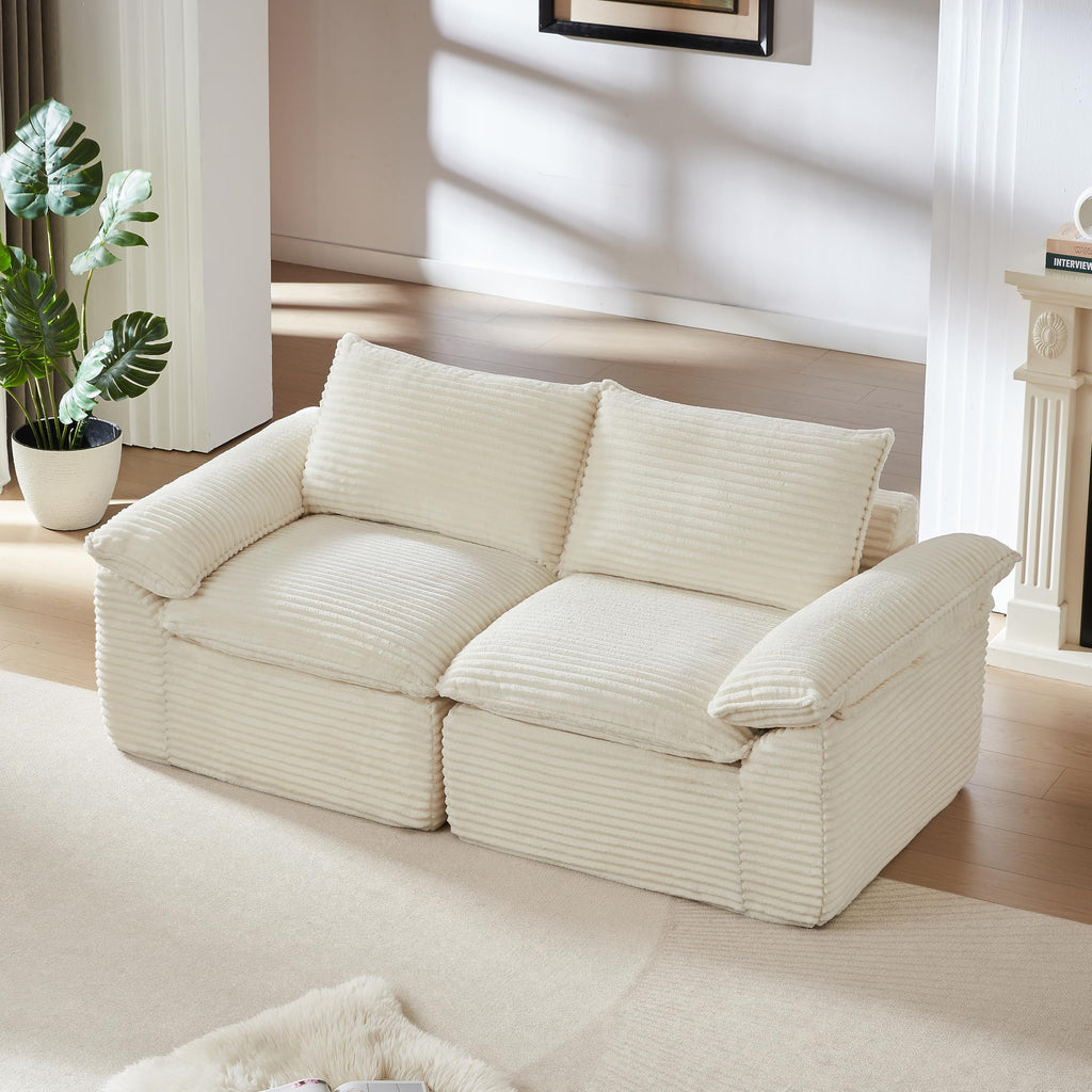 98.4-Inch Oversized Boneless Cloud Couches Deep Seat Foam Sofa Couch with 2 Round Toss Pillows, Luxury Corduroy Upholstered 3 Seat Tufted Loveseat, Cloud Sofa in a Box